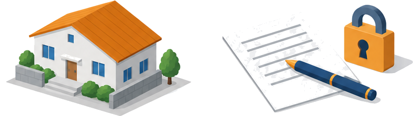 個人所有の建物と鍵つきの同意書のイラスト