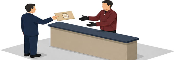 弁護士が照会状を差し出し消防職員が受け取る場面を示したイメージ