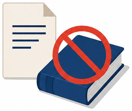 契約の書面と法律書が並び法律書に赤い禁止マークが重ねられたイラスト