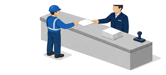 消防計画の変更を所轄消防署の窓口へ届け出る場面を示したイメージ