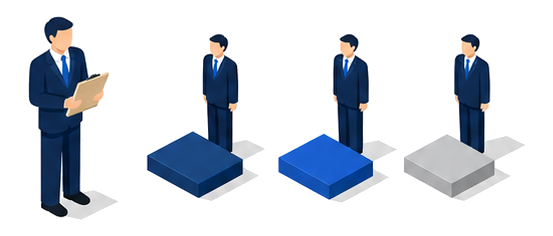 建物全体をまとめる統括防災管理者と各フロアの防災管理者を示したイメージ