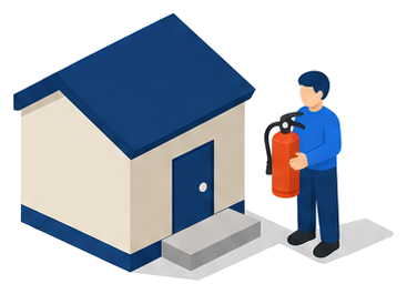 消防職員を装って消火器を売りに来た業者が住宅の戸口に立つ様子を示すイメージ