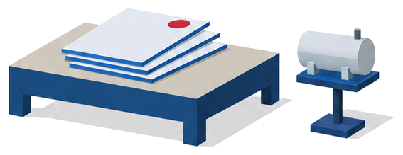 許可申請書などの書類が積まれ消防のスタンプが押されたイラスト