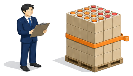 倉庫管理者がカセットボンベの箱を計量し記録するイラスト