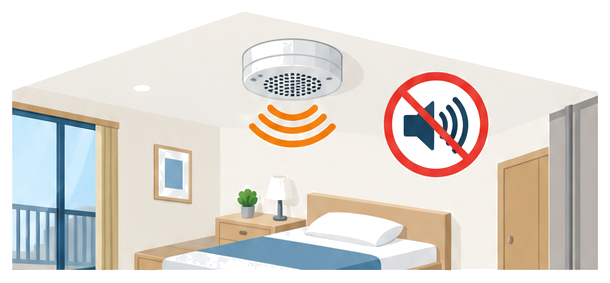 住戸内の音声警報を鳴らさない措置で点検するイメージ