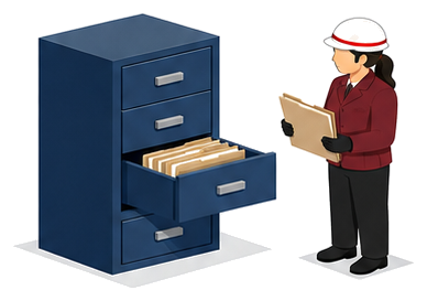 過去の処分履歴を確認する検査員のイラスト
