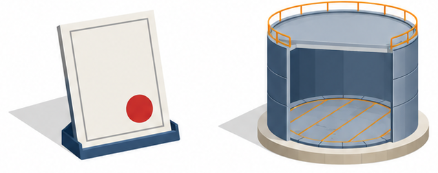 保安検査済証と円筒形のタンクを並べたイラスト