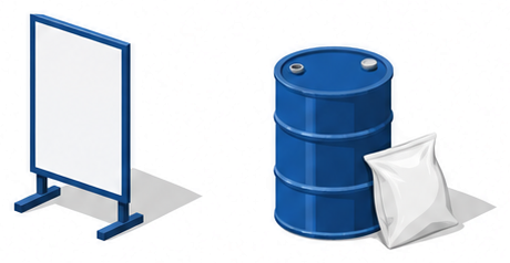 通知の書類と鋼製ドラム缶を並べたイラスト