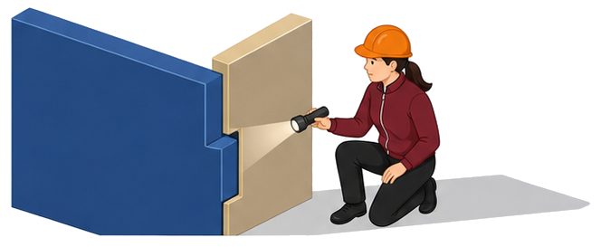 相じゃくりの構造を確認する女性検査員のイラスト