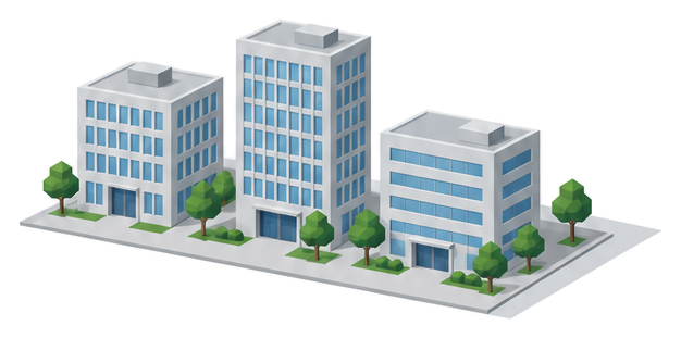 高さの違う三つの市役所の建物が並ぶイラスト