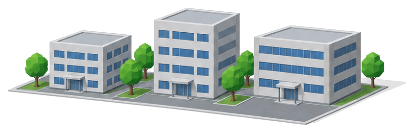 堺市と大阪市と東大阪市の基準の違いを比べることを表す3棟のビルのイラスト