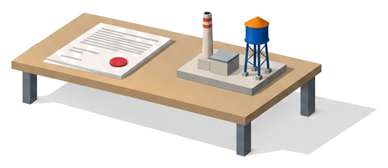 確認申請書と工作物の模型のイラスト
