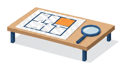 図面を確認しながら増築計画を進める様子のイラスト