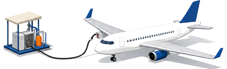 航空機に固定給油設備のホースを直接接続して給油しているイメージ