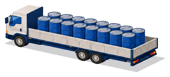 運搬容器を積んだトラックの荷台