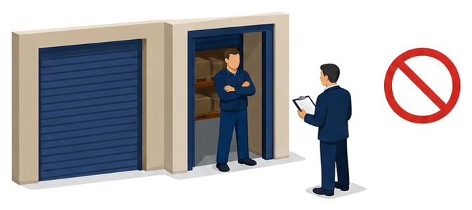 検査を拒む事業者と職員を描いたイラスト