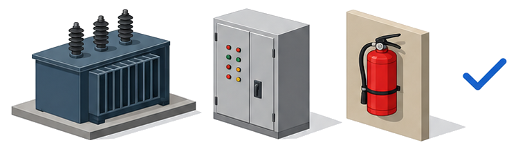 電気設備のそばに設置された消火器のイラスト