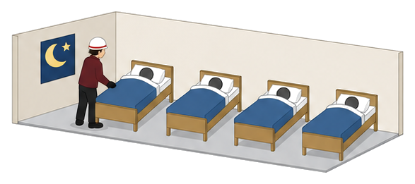 夜間に入居者を見守る介助者のイラスト