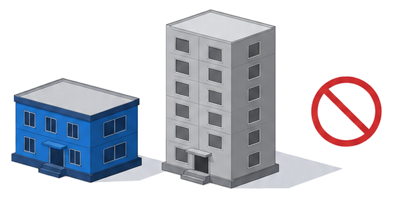 低層の建物と高層の建物を並べて対象の違いを示すイラスト