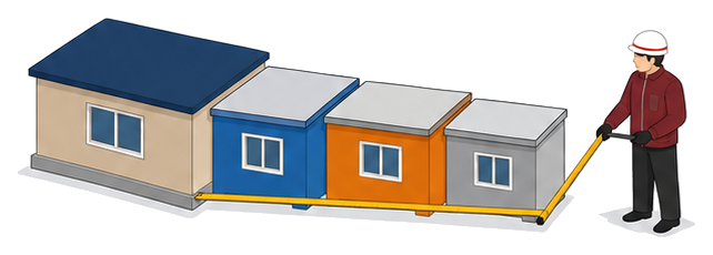 少しずつ増築を重ねてきた建物の模型と延べ面積を測る人物