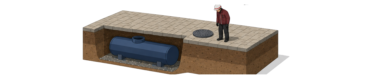 地下貯蔵タンクの頂部と地盤面までの深さを示すイラスト