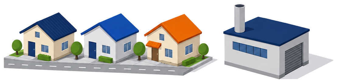 住宅街の一角に建つ小さな工場のイラスト