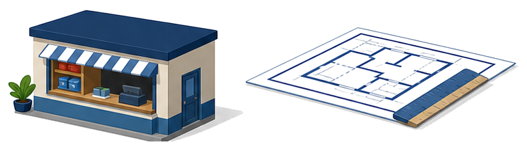 一般の小さな店舗の建物のイラスト