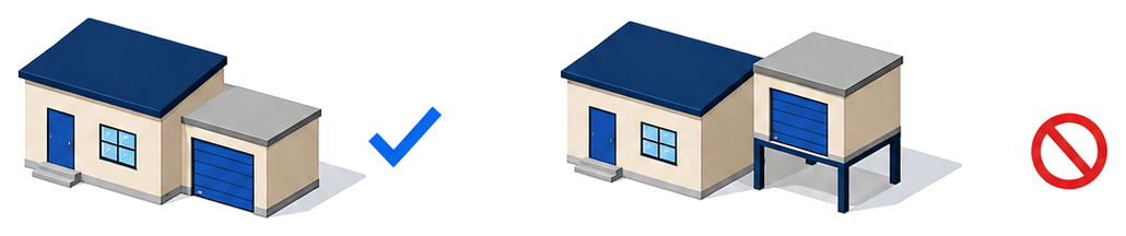 一階に建てた車庫と二階に建てた車庫を対比したイラスト