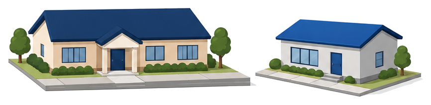 老人ホームと住宅が並んで建つイラスト