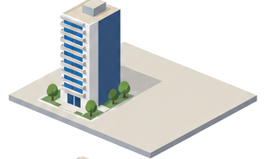 高い建物が敷地の一部だけを覆い残りが空き地のままになっているイラスト