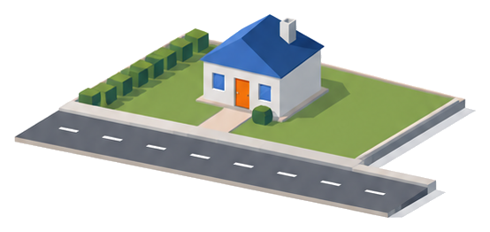 住宅が道路に面して建つ敷地の境界線を示すイラスト