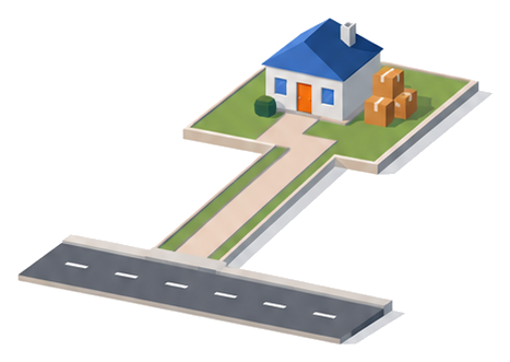 奥まった住宅と細い通路でつながる旗竿地のイラスト