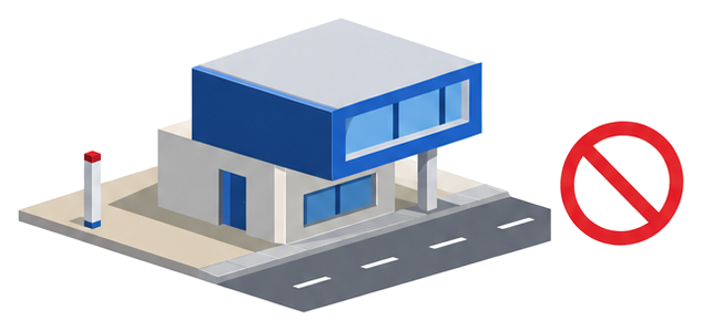 建物が道路の上に突き出して建っている様子を示すイラスト