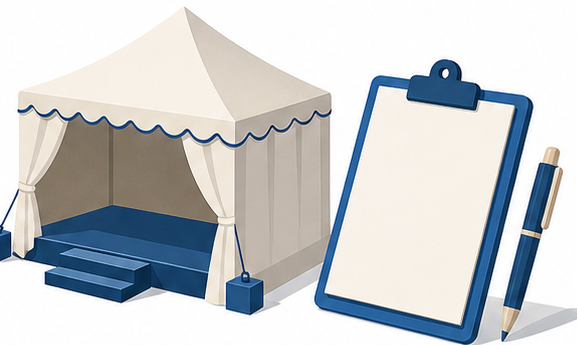 仮設テントと届出書類を並べたイラスト