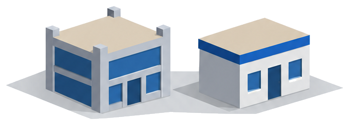 厚い壁を持つ建物と防火地域内の建物を並べたイラスト