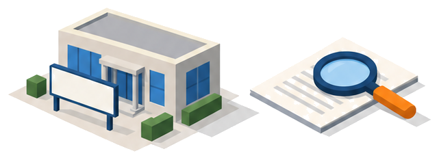 責任者が分からない建物を調べるイラスト