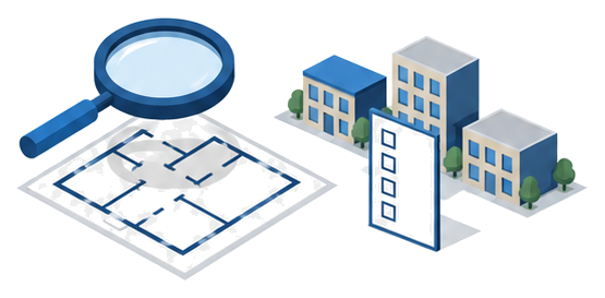 図面と建物のチェックを示すイラスト