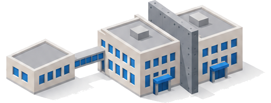 火熱遮断壁等で区画された建物と小さな増築部分のイラスト