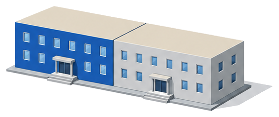 既存部分と増築部分に分かれた建物のイラスト