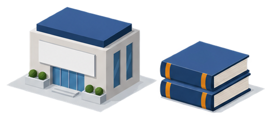 建物に取り付けられた掲示板と法令書が並んでいるイラスト