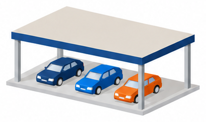 壁のない自動車車庫の建物を示すイラスト