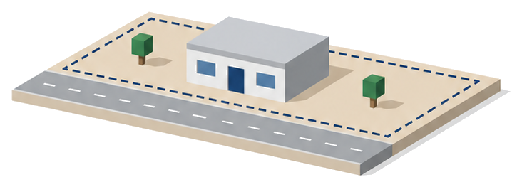 敷地が広い防災都市計画施設に面している様子を示すイラスト