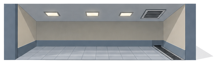 地下道の照明設備と排煙設備と排水設備を示すイラスト