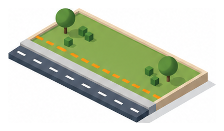 敷地の道路側に一本の点線が引かれた区画を上から見たイラスト