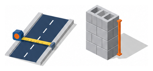 道路幅を示す物差しと積み上げた建物ブロックのイラスト