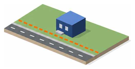 道路沿いの壁面線より後ろに建つ建物のイラスト