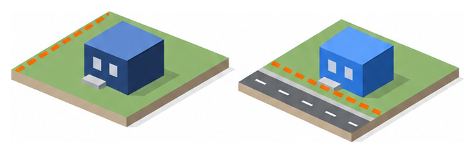 隣地側の壁面線と道路側の壁面線を持つ二つの敷地のイラスト