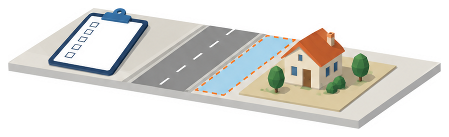 道路沿いの敷地の一部と書類ばさみのイラスト