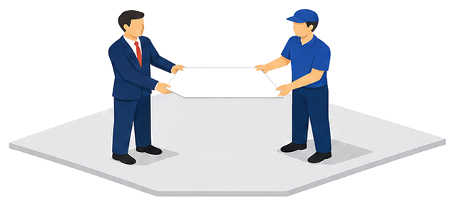 書類を挟んで向き合う会社経営者と従業員のイメージ