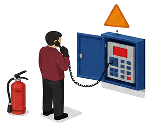 危険物保安監督者が電話で消防機関へ連絡する様子